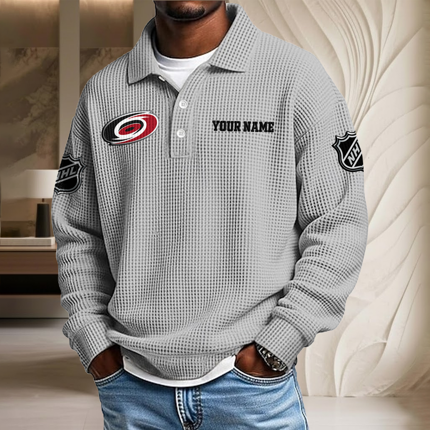 NHL x CAR Custom Name Waffle Three Button Lapel Polo HLP HLPHUONG