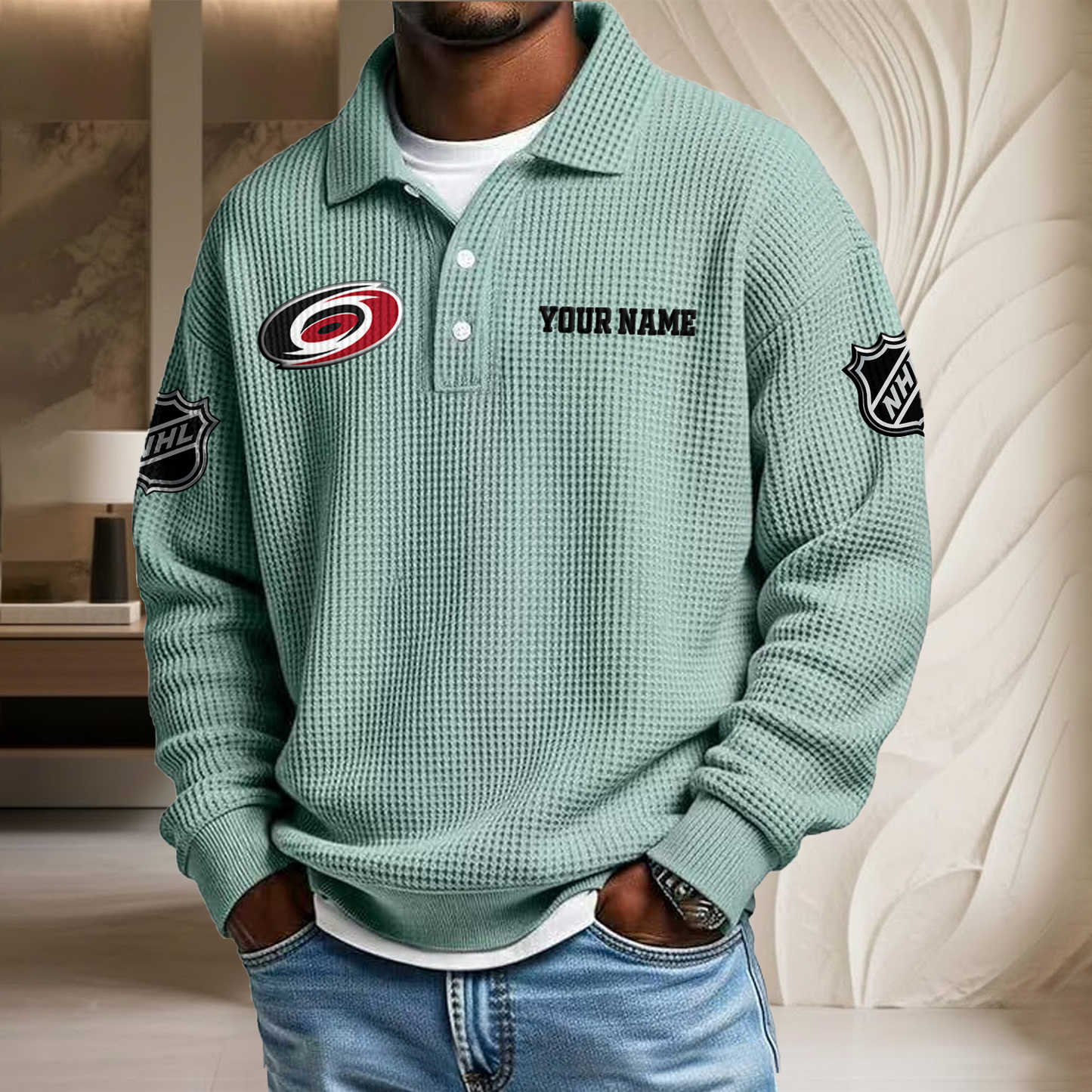 NHL x CAR Custom Name Waffle Three Button Lapel Polo HLP HLPHUONG