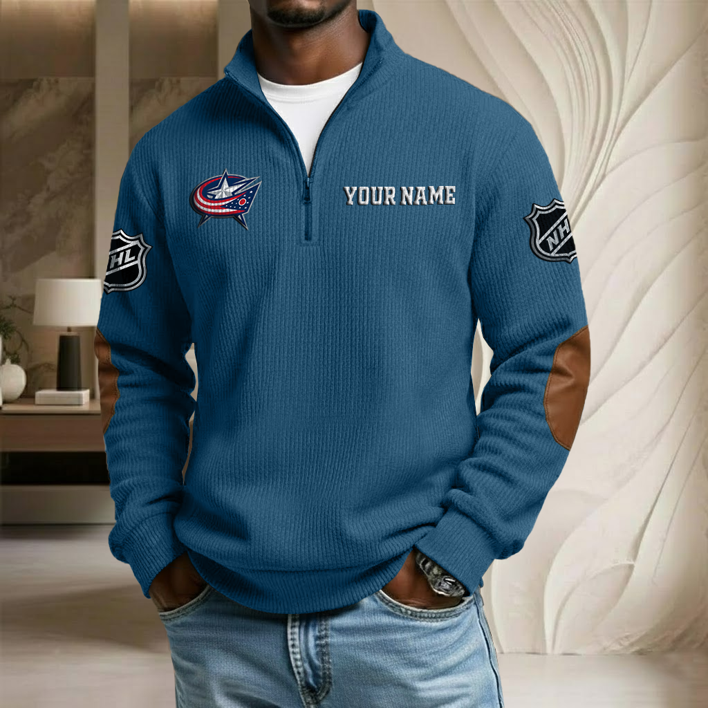 NHL x CBJ Custom Name Stand Collar Half-zip Sweatshirt HLP HLPHUONG