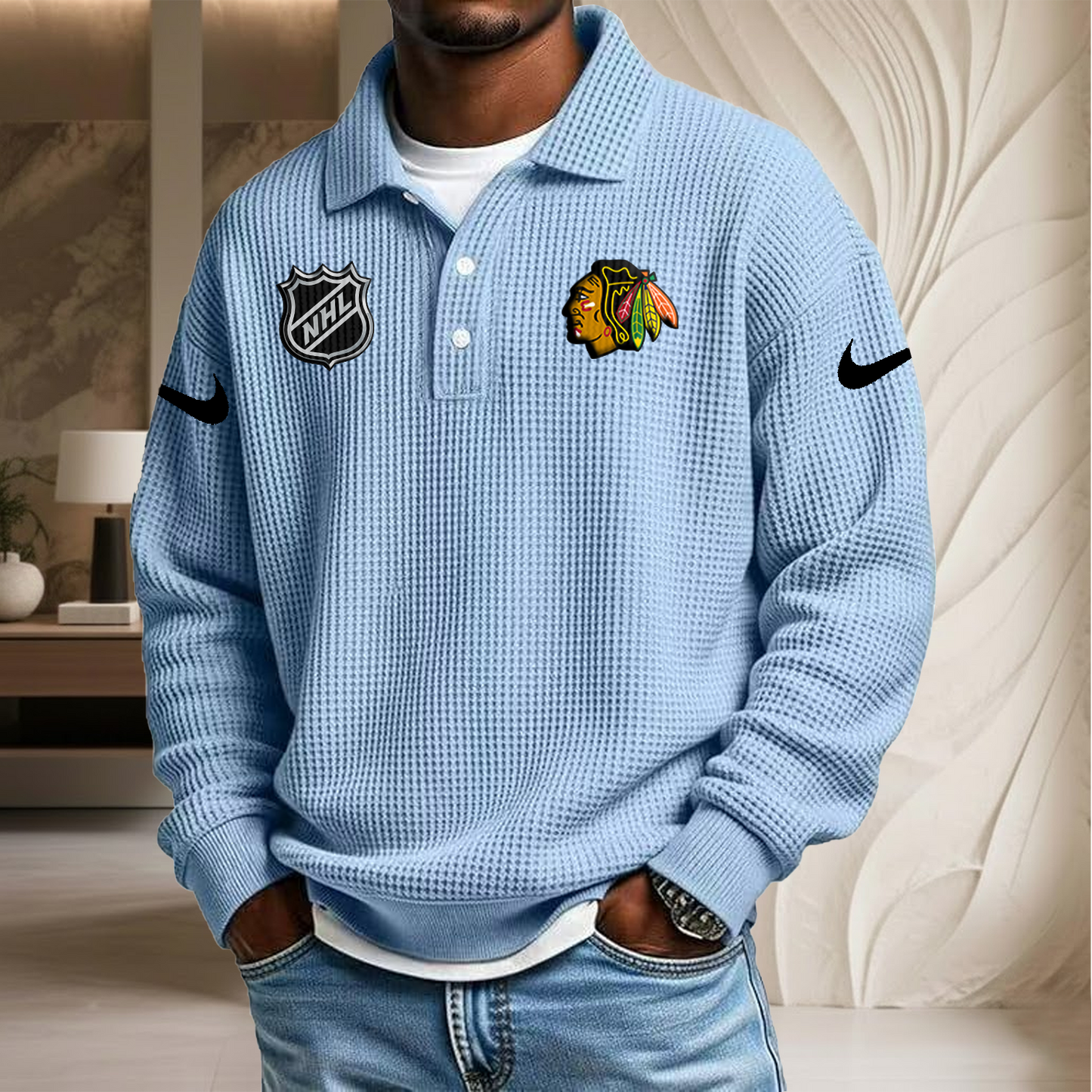 NHL x CHI Waffle Three Button Lapel Polo HLP HLPHUONG
