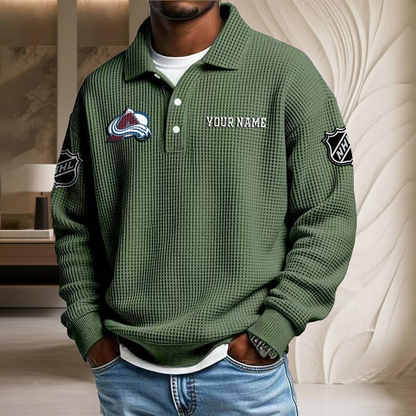 NHL x COL Custom Name Waffle Three Button Lapel Polo HLP HLPHUONG