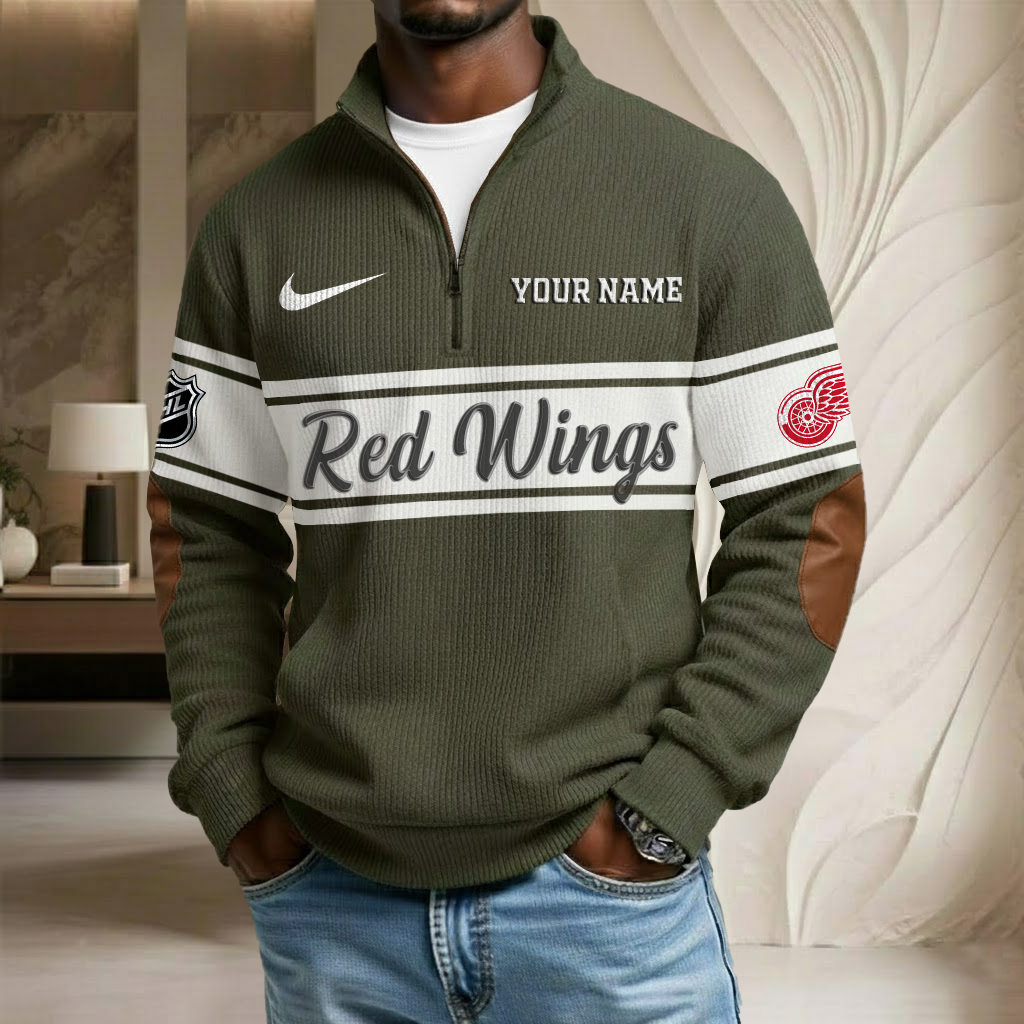 NHL x DET Custom Name Stand Collar Half-zip Sweatshirt HLP HLPHUONG