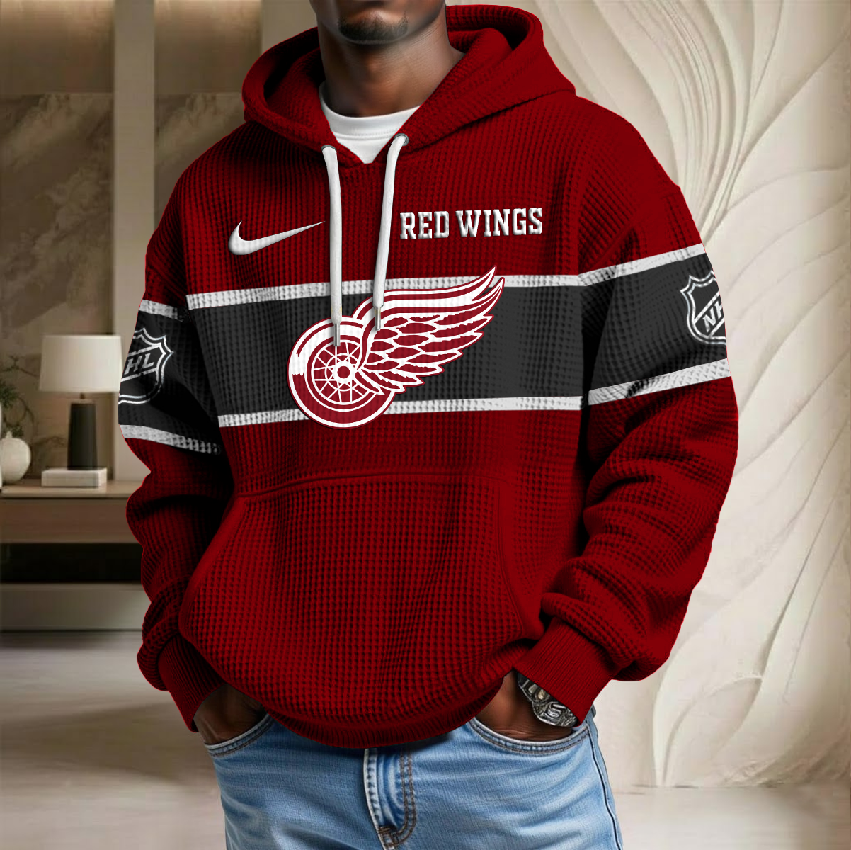 NHL x DET Hockey Waffle Hoodie HLP HLPHUONG