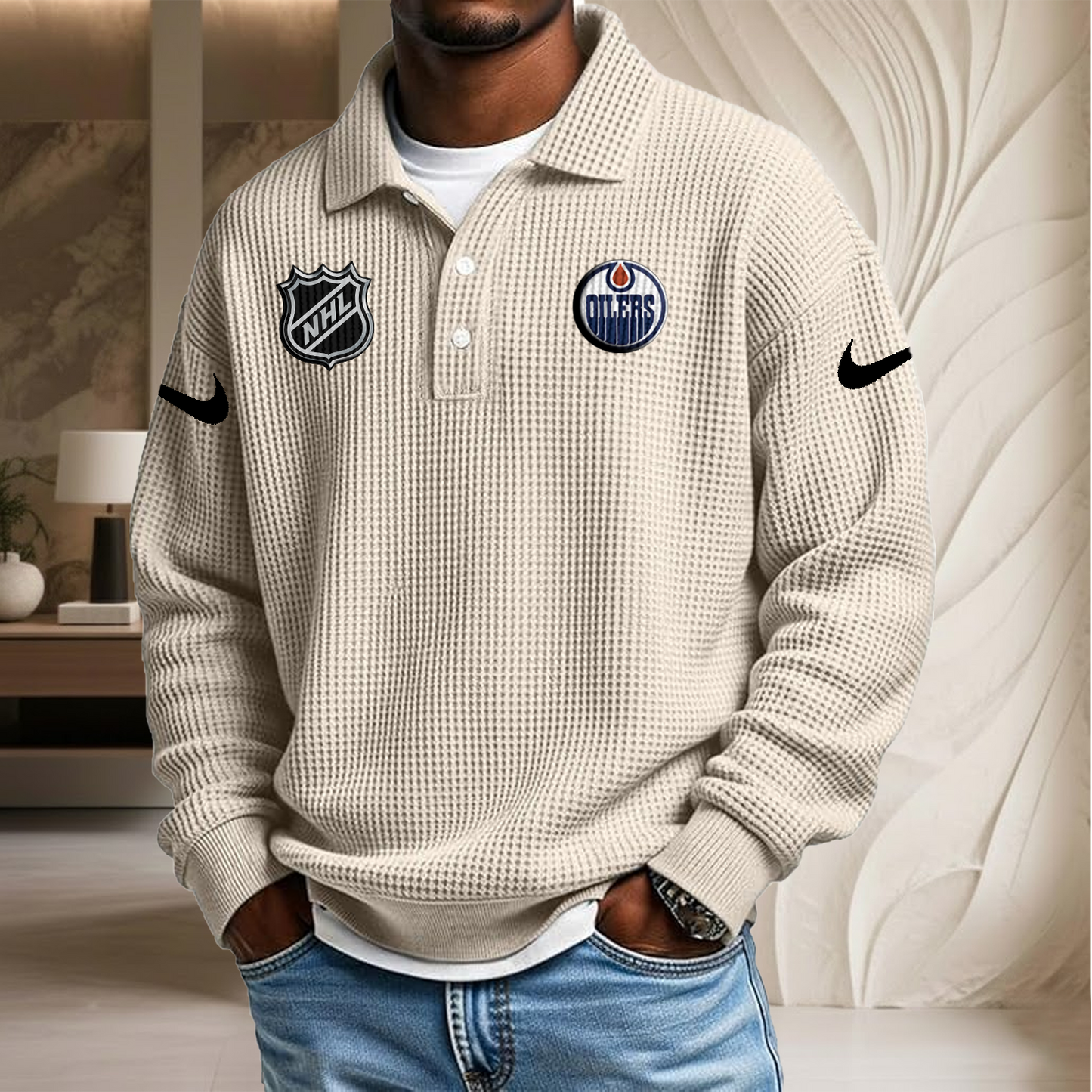 NHL x EDM Waffle Three Button Lapel Polo HLP HLPHUONG