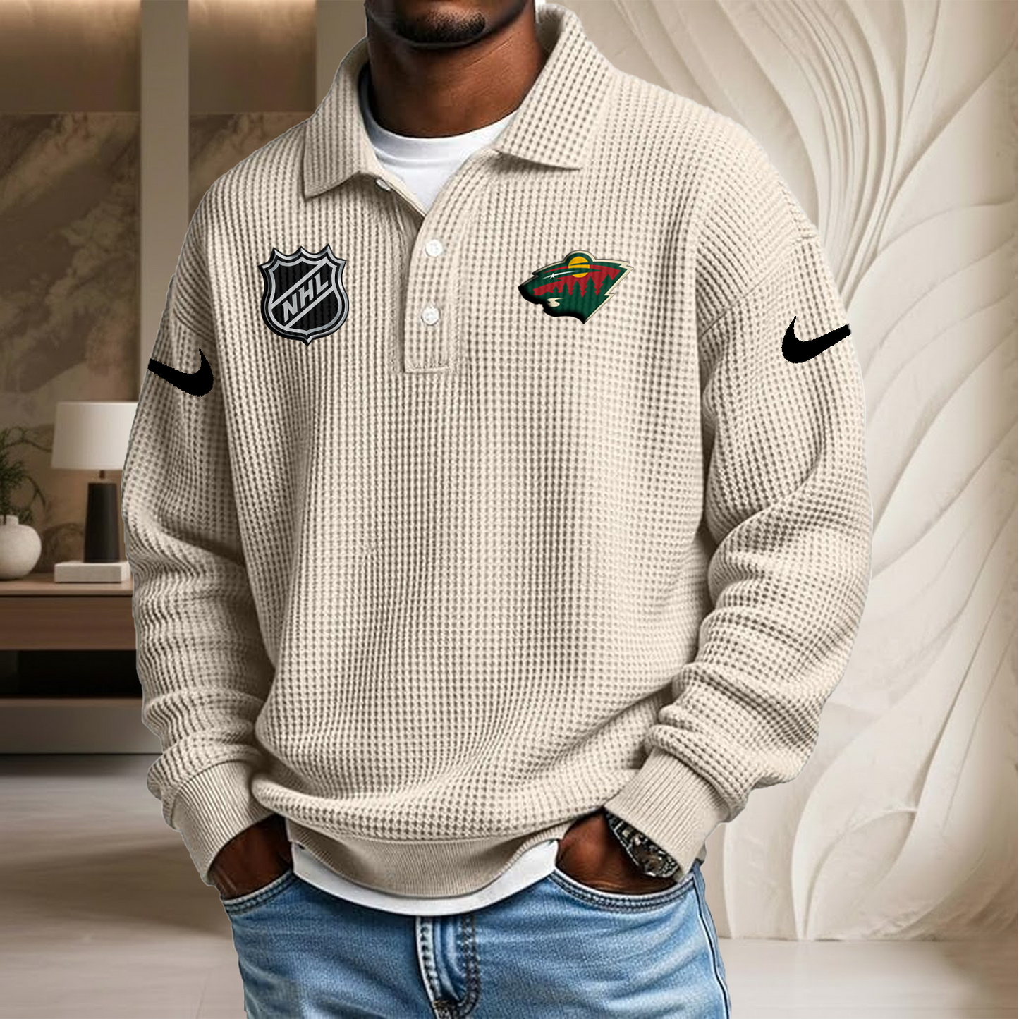 NHL x MIN Waffle Three Button Lapel Polo HLP HLPHUONG