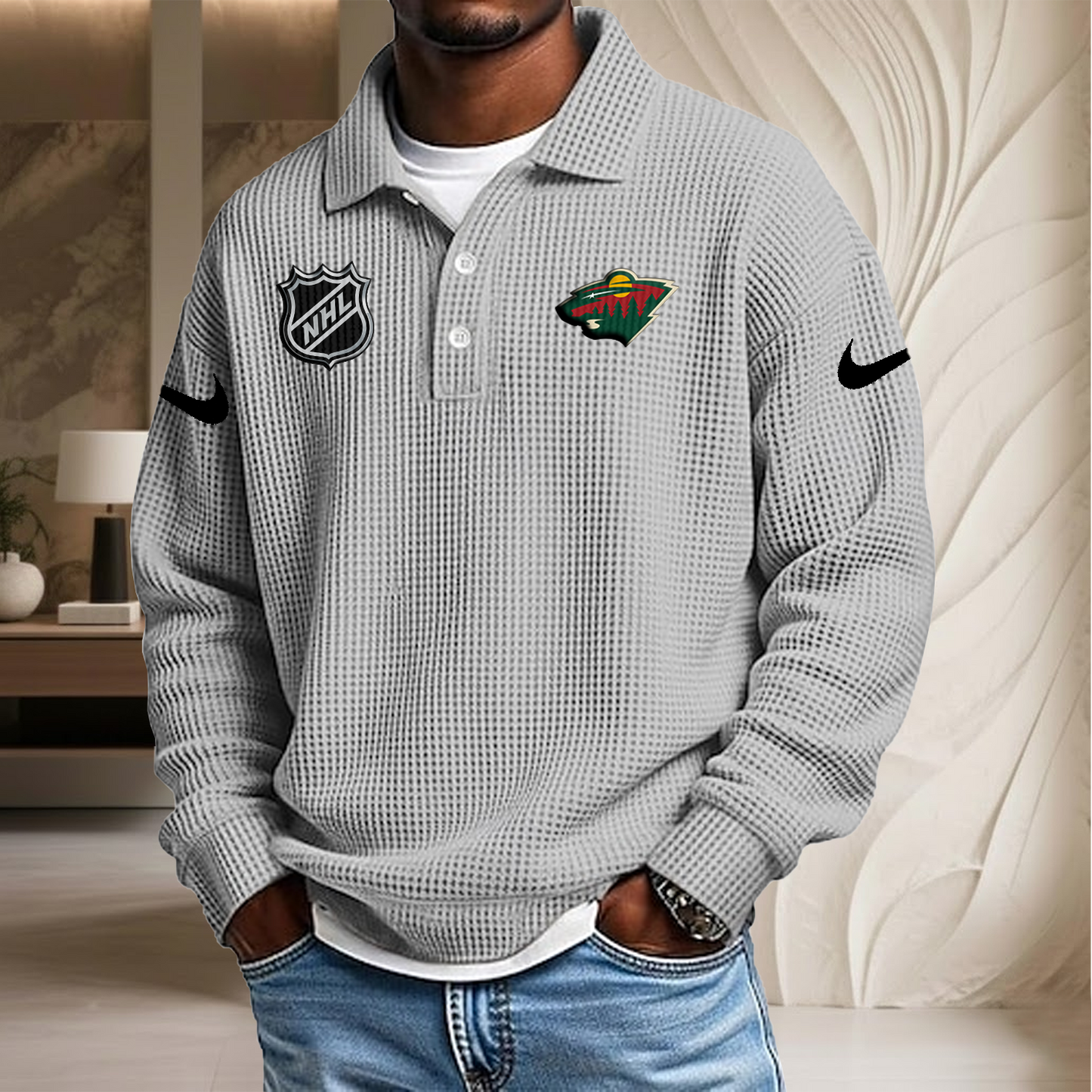 NHL x MIN Waffle Three Button Lapel Polo HLP HLPHUONG