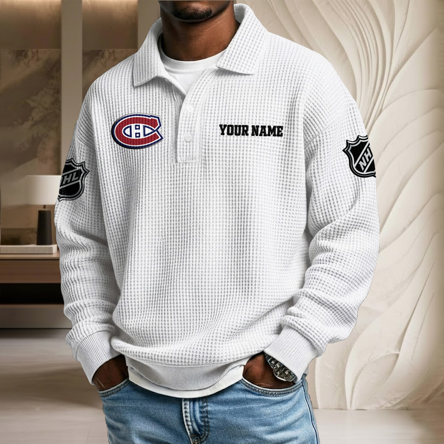 NHL x MON Custom Name Waffle Three Button Lapel Polo HLP HLPHUONG