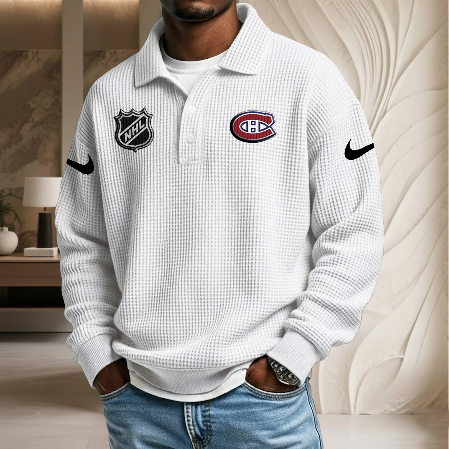 NHL x MON Waffle Three Button Lapel Polo HLP HLPHUONG