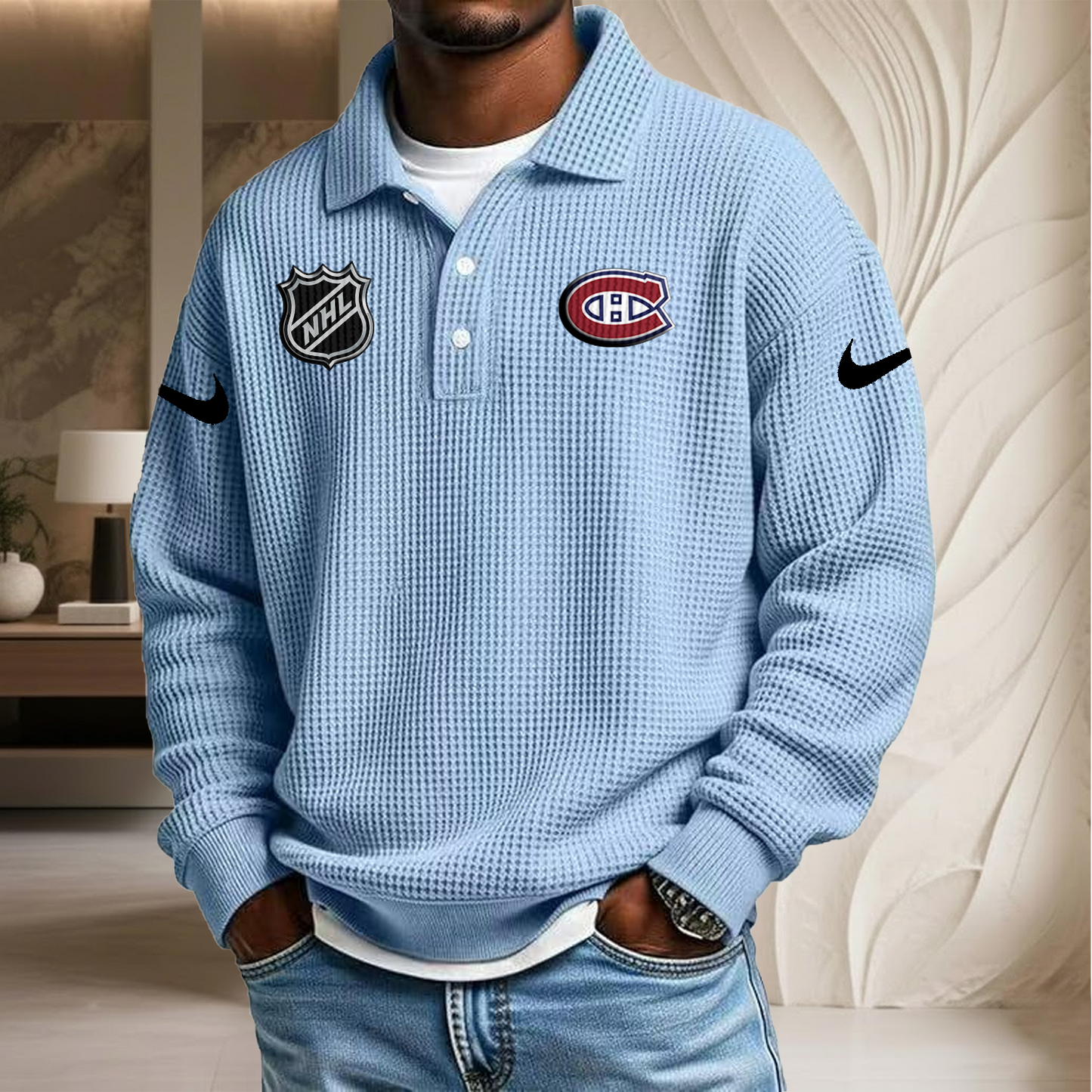 NHL x MON Waffle Three Button Lapel Polo HLP HLPHUONG