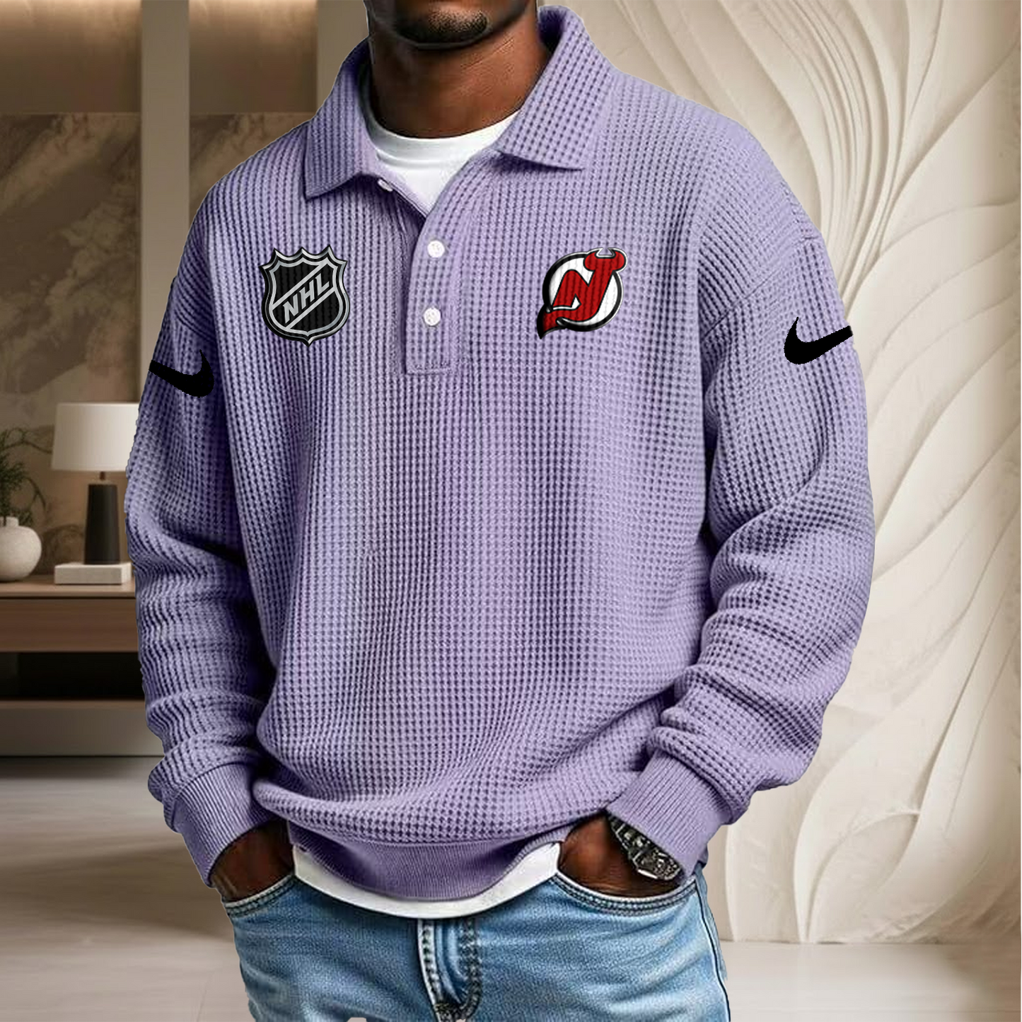 NHL x NJ Waffle Three Button Lapel Polo HLP HLPHUONG
