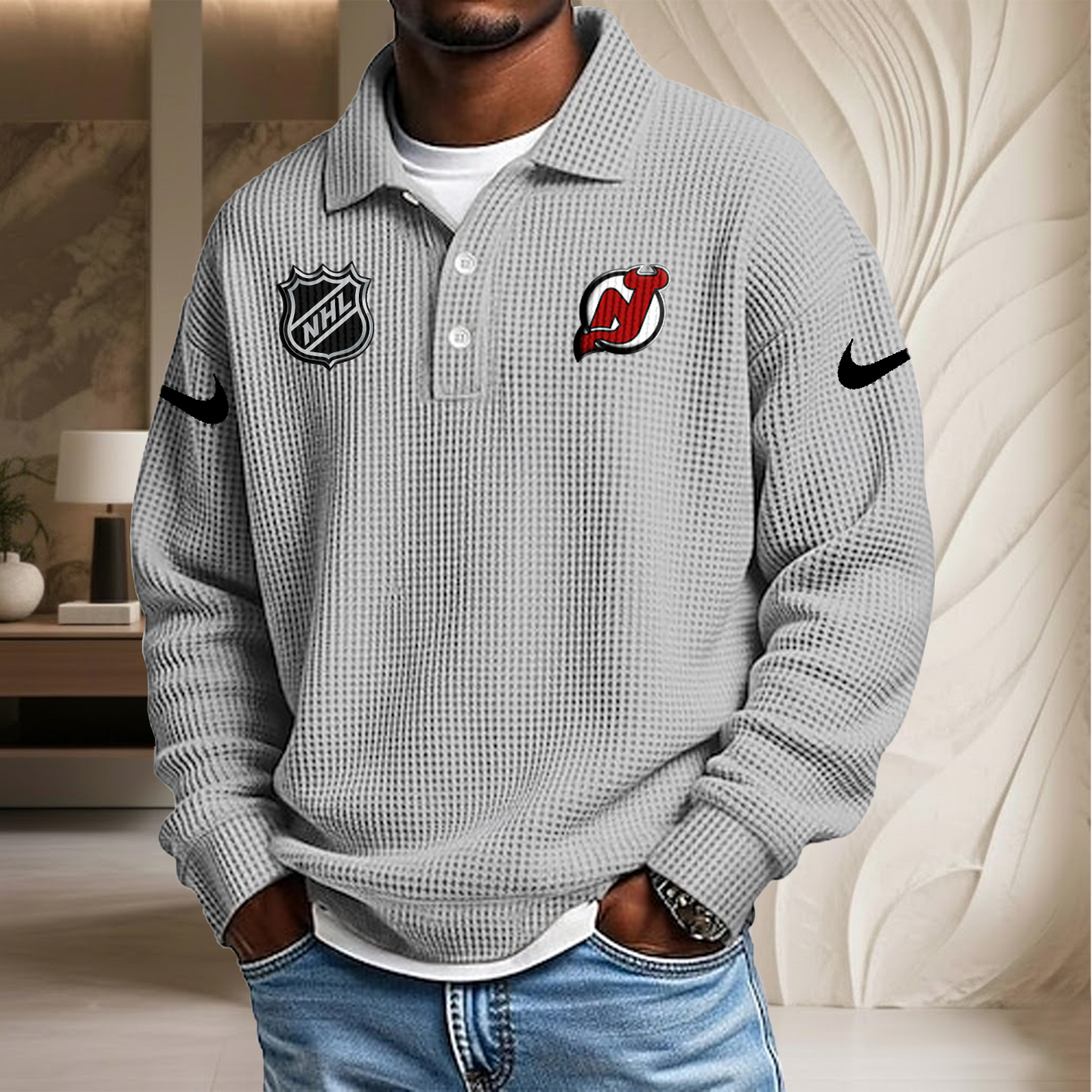 NHL x NJ Waffle Three Button Lapel Polo HLP HLPHUONG