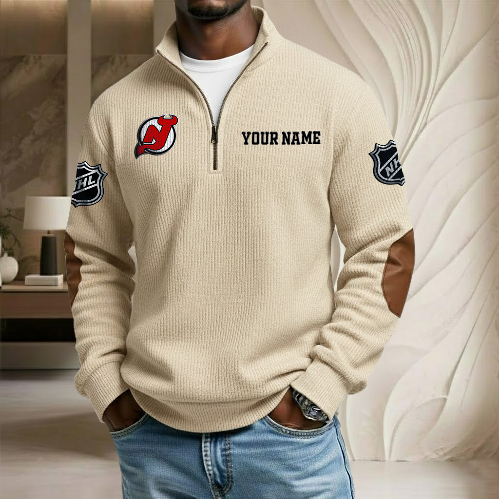 NHL x NJD Custom Name Stand Collar Half-zip Sweatshirt HLP HLPHUONG