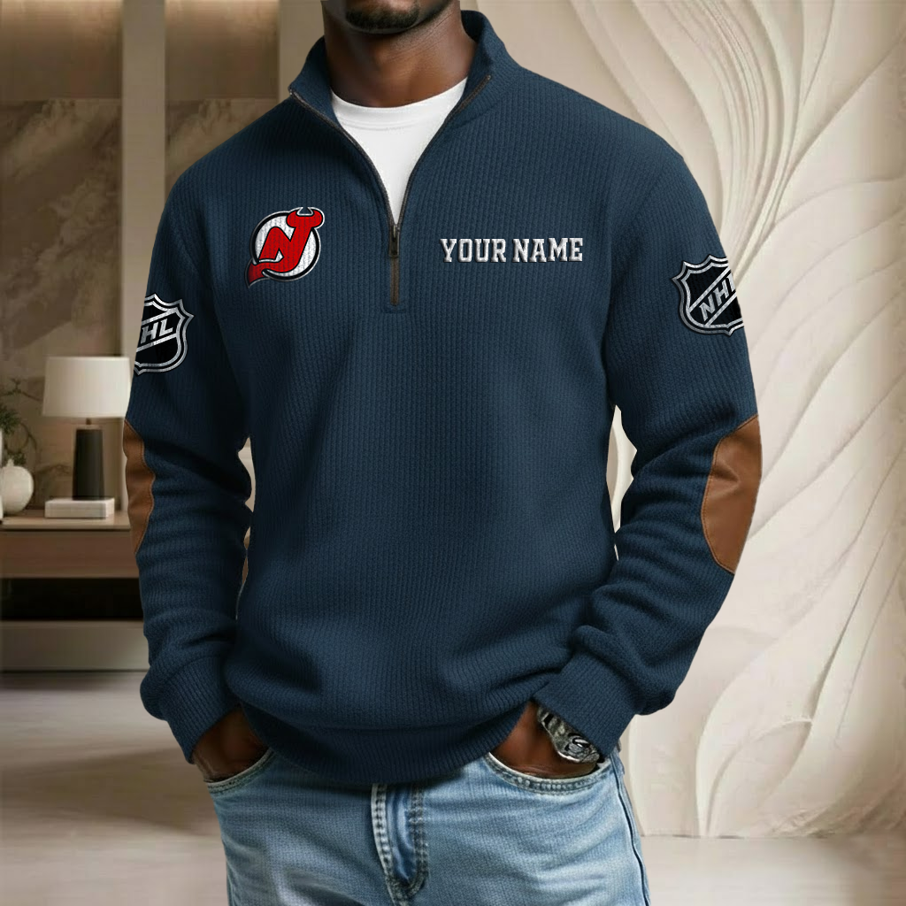 NHL x NJD Custom Name Stand Collar Half-zip Sweatshirt HLP HLPHUONG