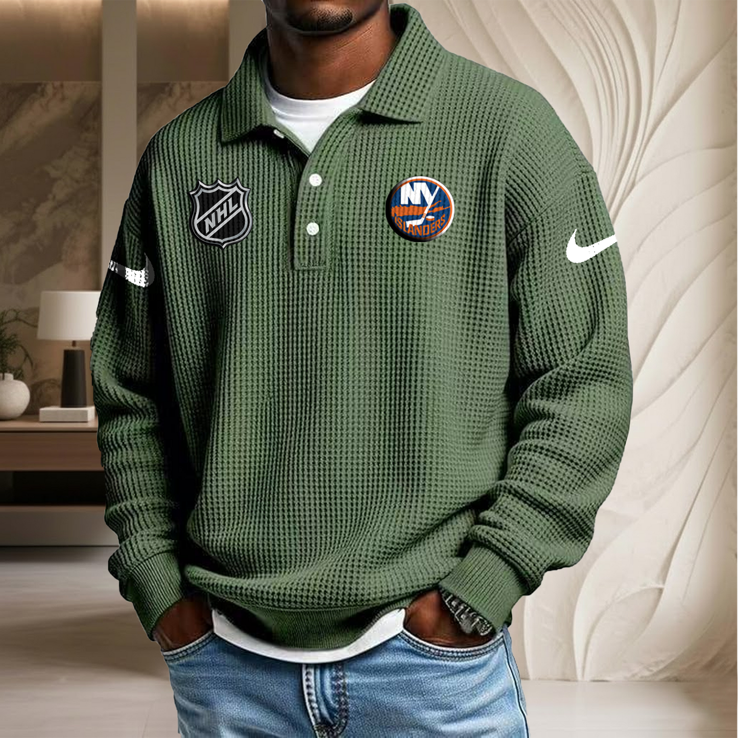 NHL x NYI Waffle Three Button Lapel Polo HLP HLPHUONG
