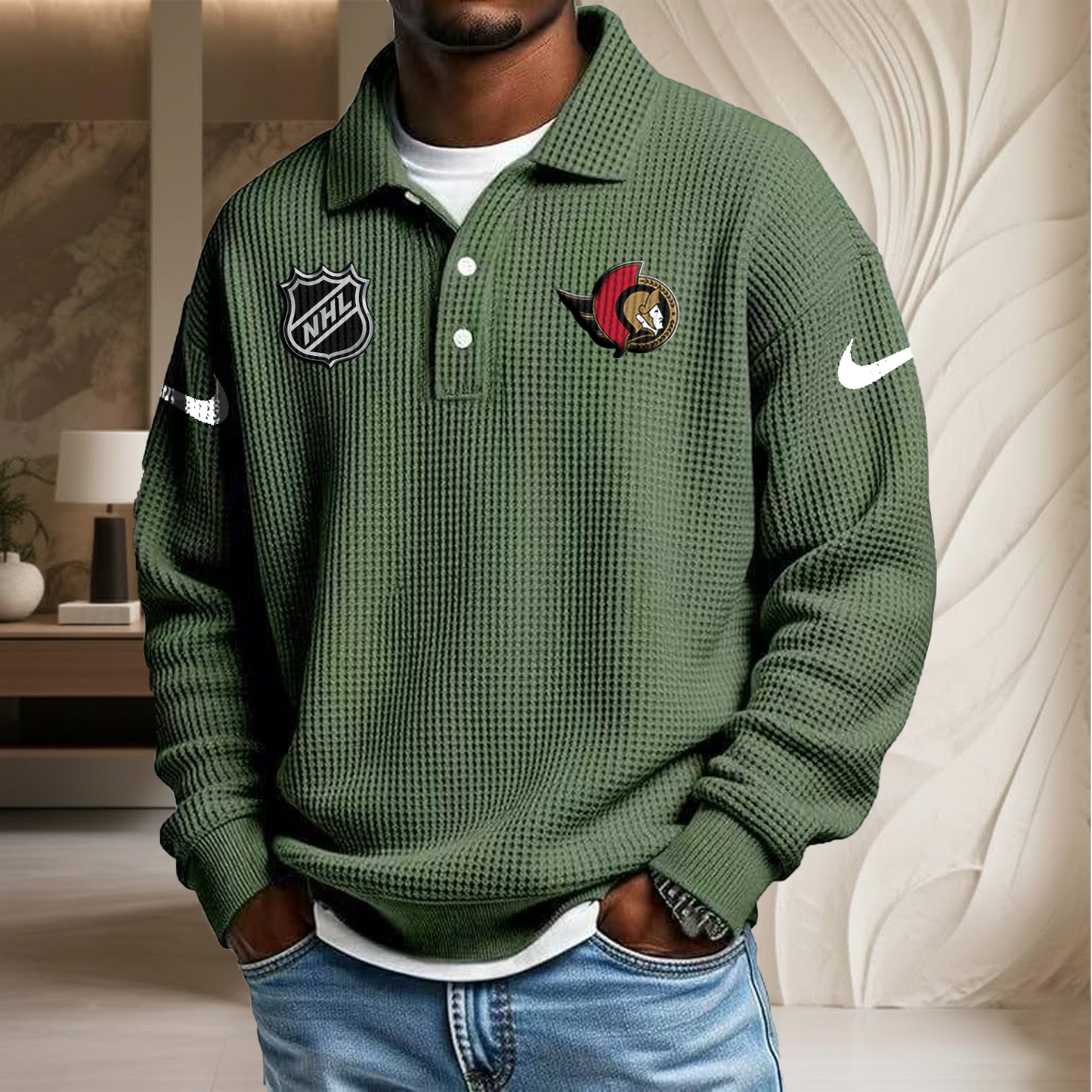 NHL x OTT Waffle Three Button Lapel Polo HLP HLPHUONG