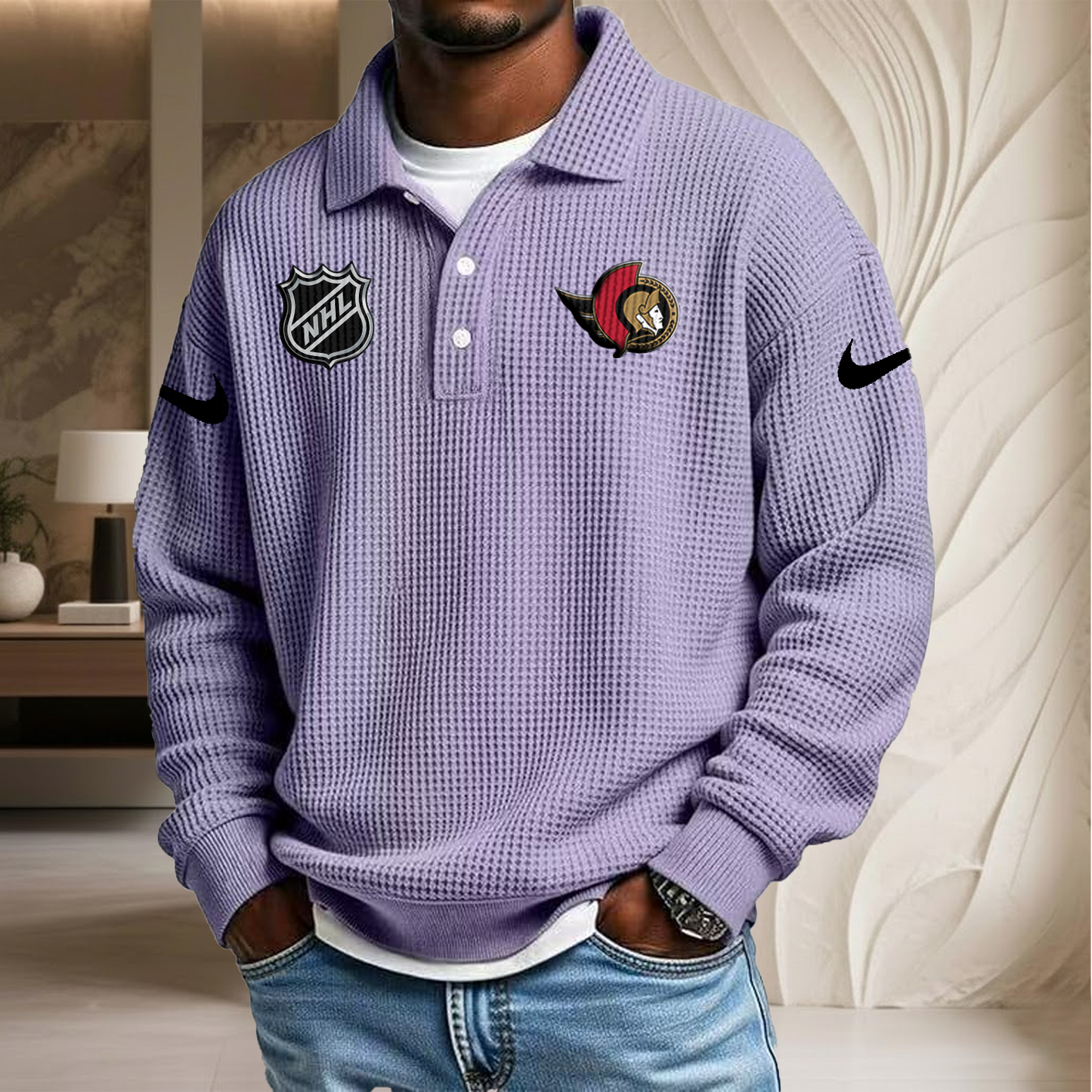 NHL x OTT Waffle Three Button Lapel Polo HLP HLPHUONG