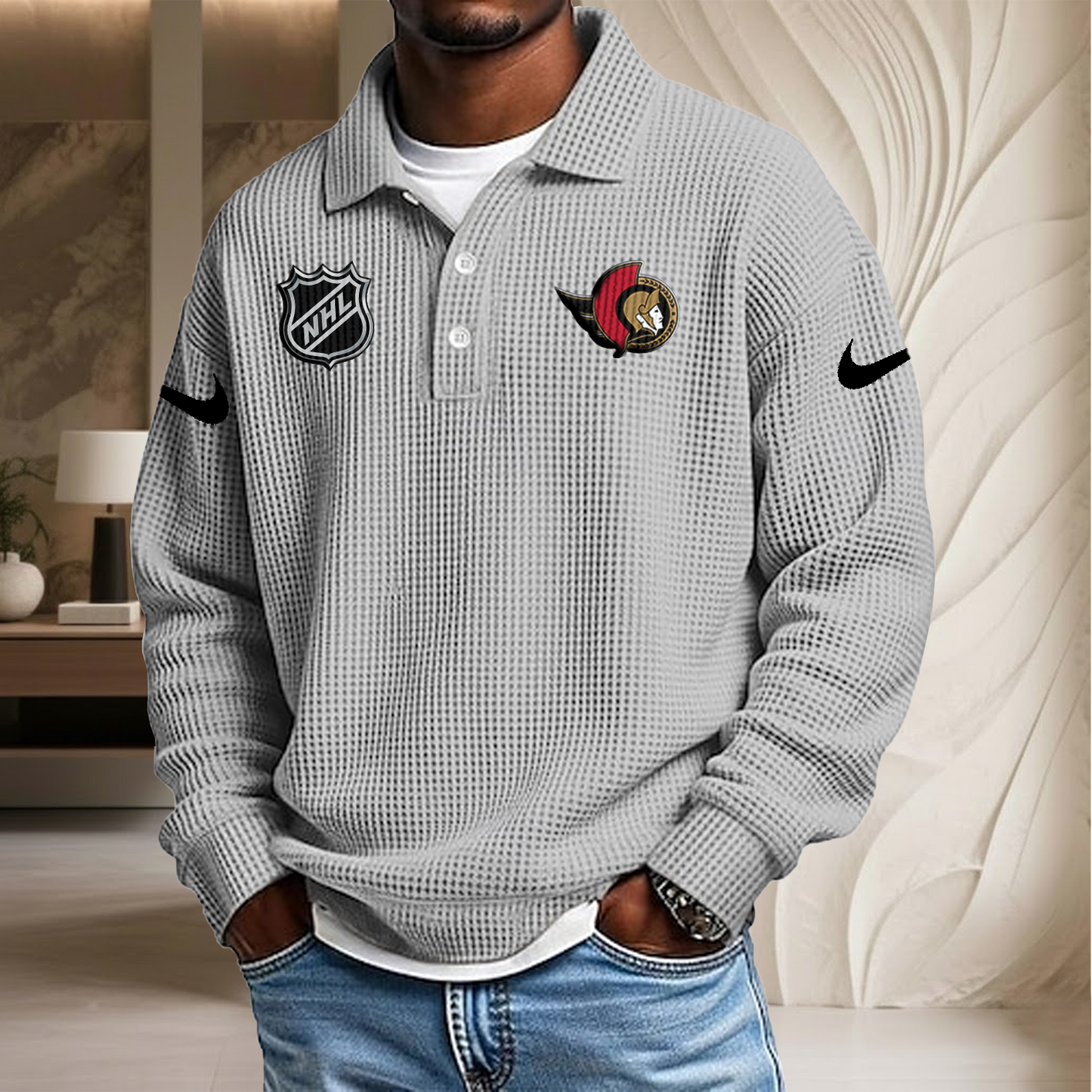NHL x OTT Waffle Three Button Lapel Polo HLP HLPHUONG