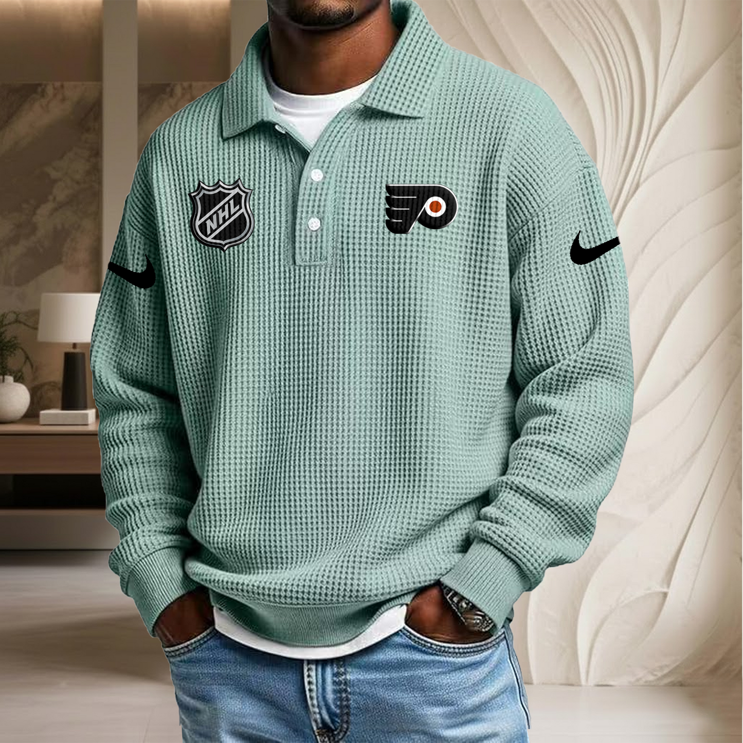 NHL x PHI Waffle Three Button Lapel Polo HLP HLPHUONG