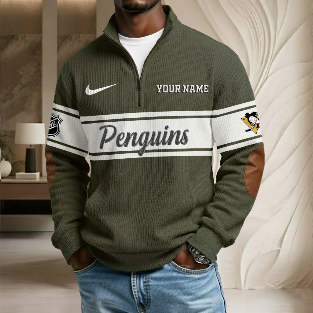 NHL x PIT Custom Name Stand Collar Half-zip Sweatshirt HLP HLPHUONG