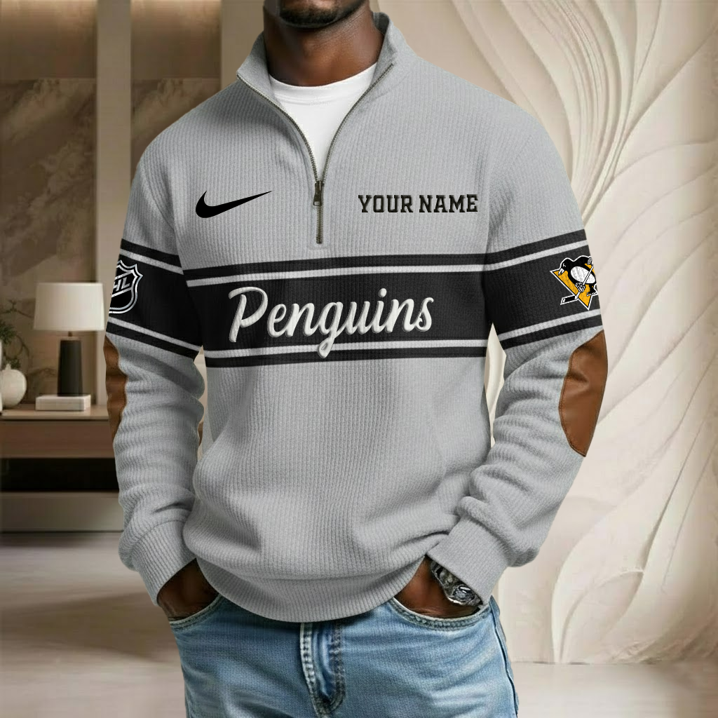 NHL x PIT Custom Name Stand Collar Half-zip Sweatshirt HLP HLPHUONG
