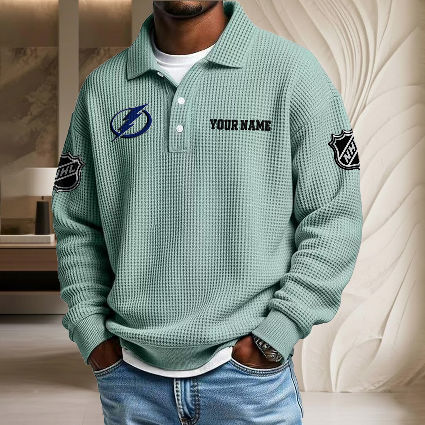 NHL x TB Custom Name Waffle Three Button Lapel Polo HLP HLPHUONG