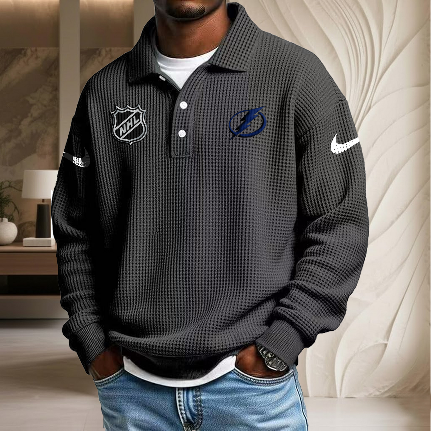 NHL x TB Waffle Three Button Lapel Polo HLP HLPHUONG