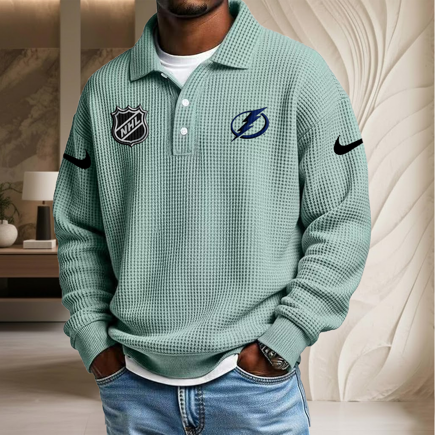NHL x TB Waffle Three Button Lapel Polo HLP HLPHUONG