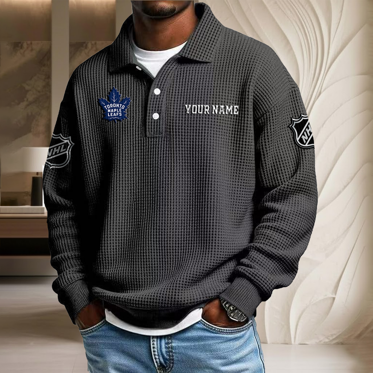NHL x TOR Custom Name Waffle Three Button Lapel Polo HLP HLPHUONG
