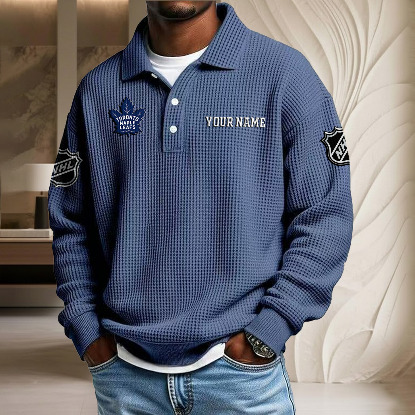 NHL x TOR Custom Name Waffle Three Button Lapel Polo HLP HLPHUONG