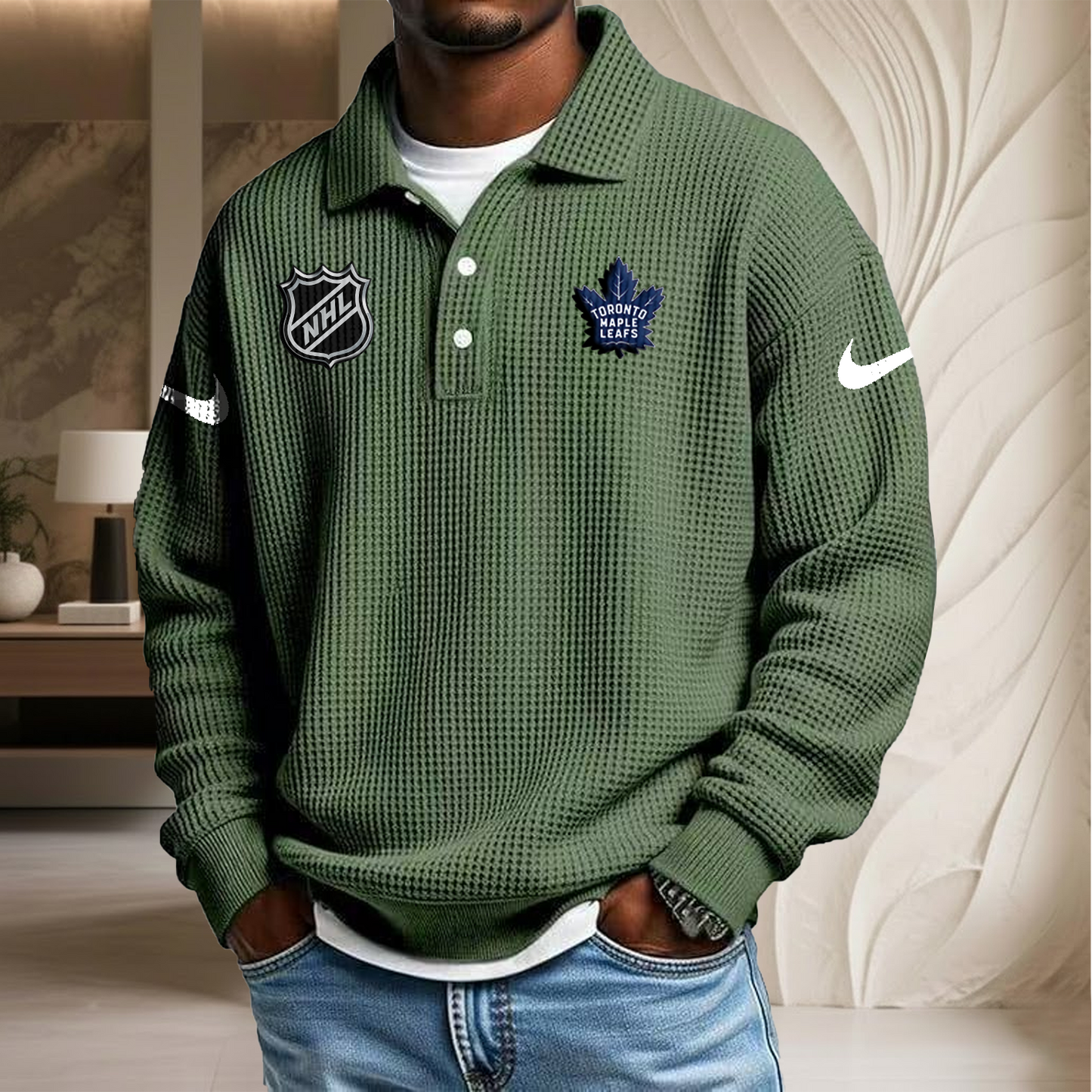 NHL x TOR Waffle Three Button Lapel Polo HLP HLPHUONG