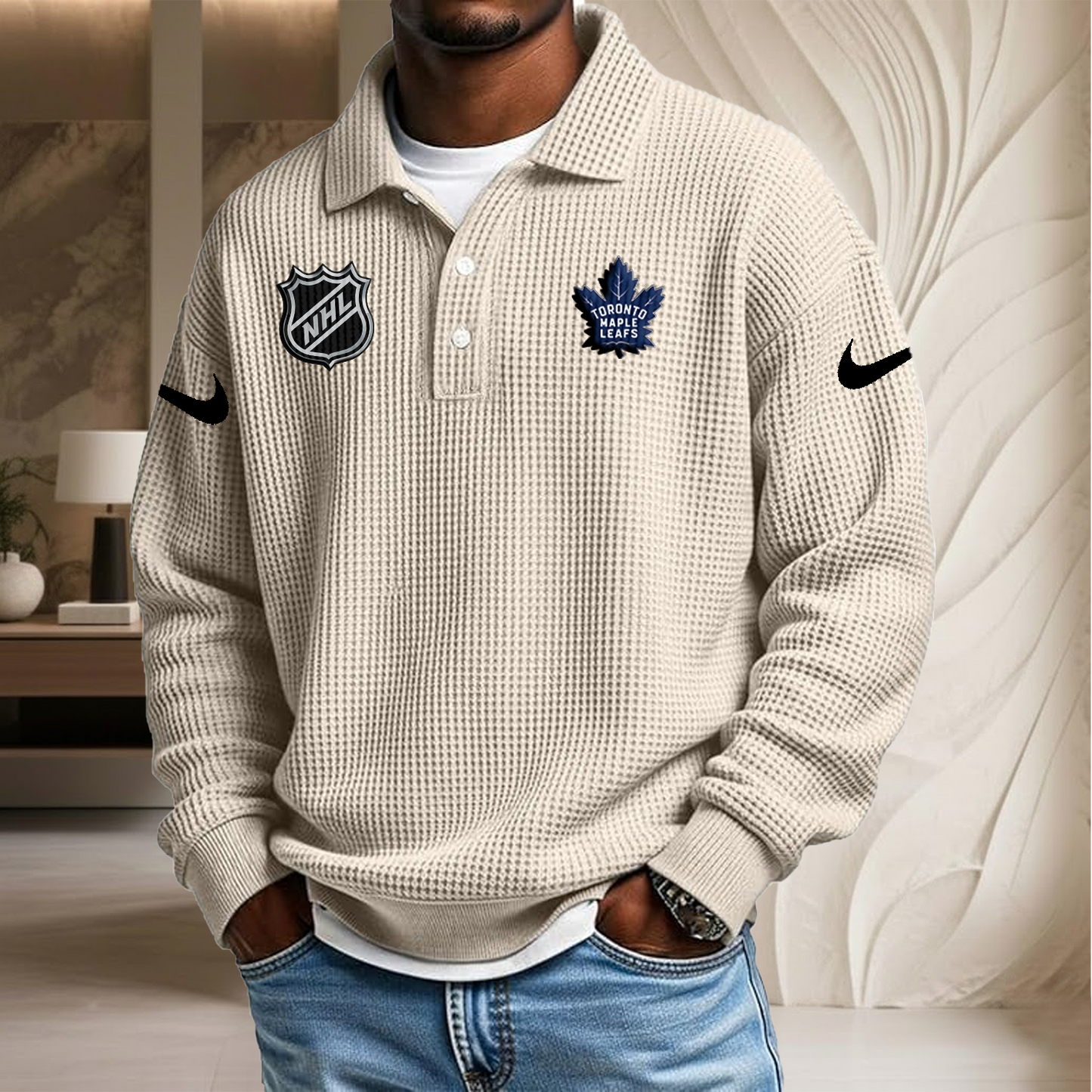 NHL x TOR Waffle Three Button Lapel Polo HLP HLPHUONG