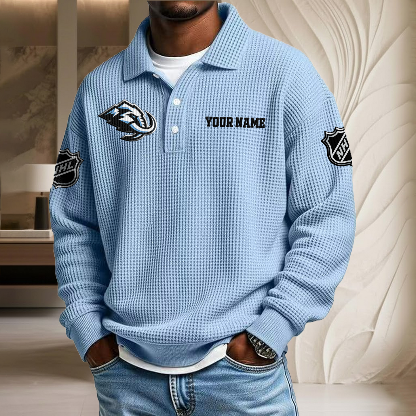 NHL x UTA Custom Name Waffle Three Button Lapel Polo HLP HLPHUONG