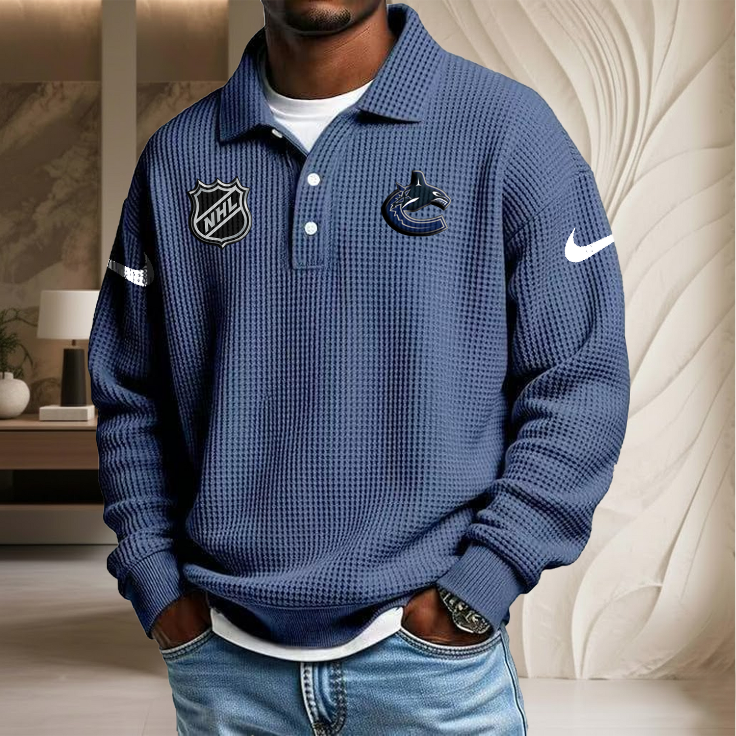 NHL x VAN Waffle Three Button Lapel Polo HLP HLPHUONG
