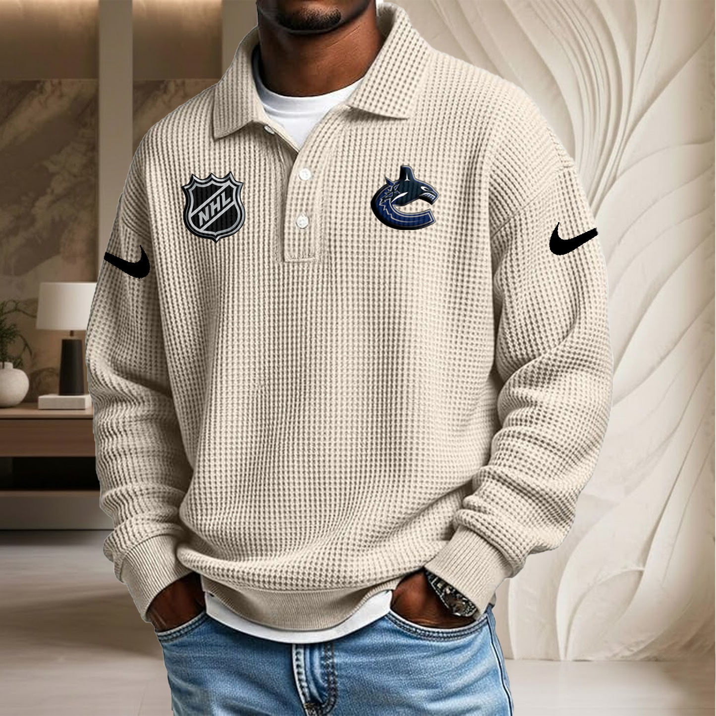 NHL x VAN Waffle Three Button Lapel Polo HLP HLPHUONG