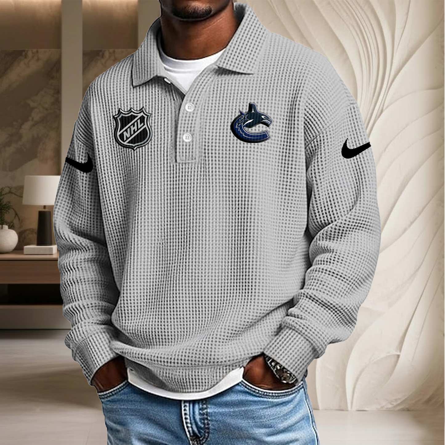 NHL x VAN Waffle Three Button Lapel Polo HLP HLPHUONG