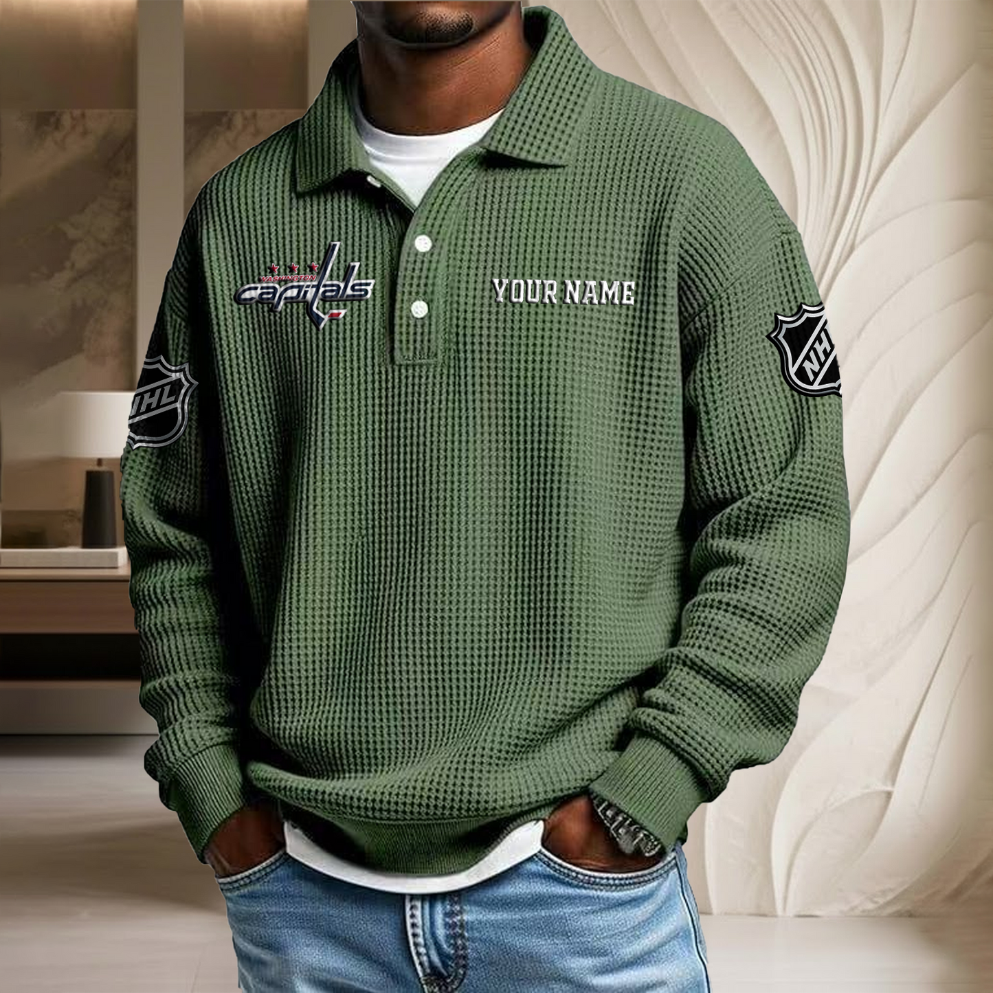 NHL x WAS Custom Name Waffle Three Button Lapel Polo HLP HLPHUONG