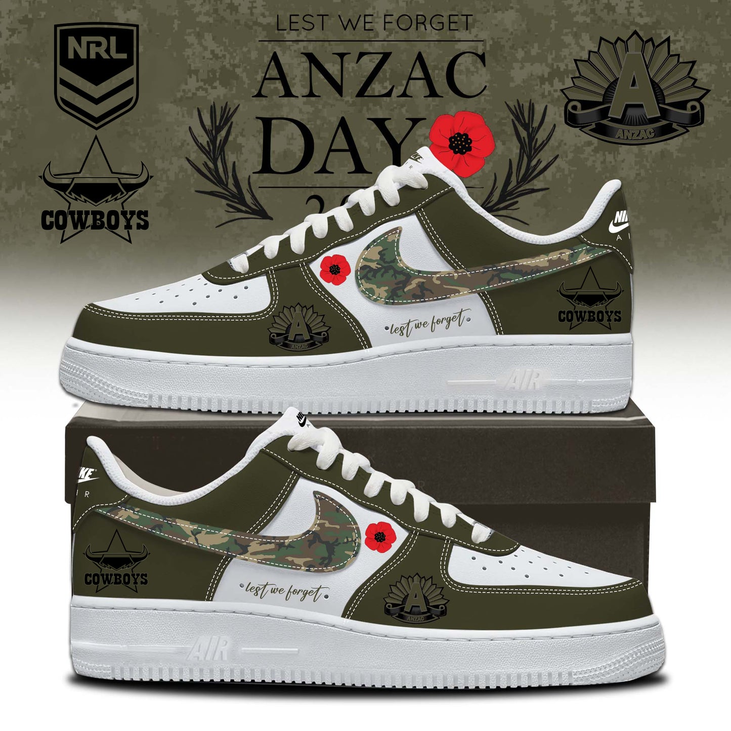 NQC x NRL Anniversary Anzac Day AF1 Sneakers DDT TTTZ