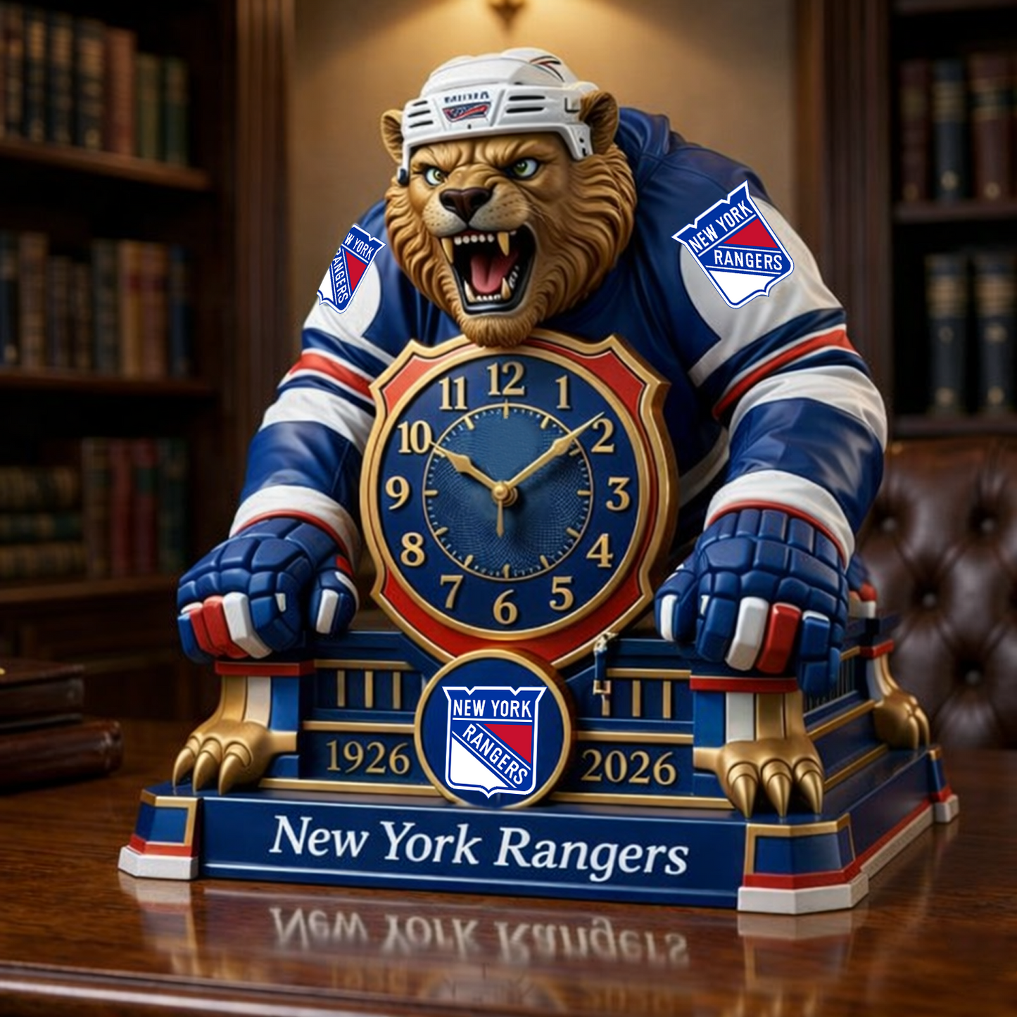 NYR x NHL Display clock featuring the hockey mascot NAK NHT