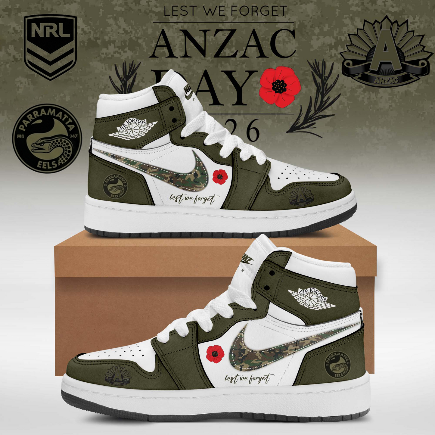 PE x NRL Anniversary Anzac Day Air Jordan Sneakers DDT LBN