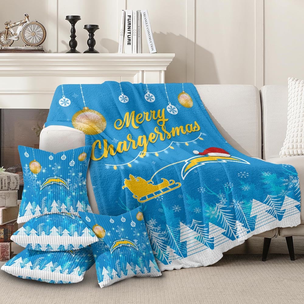 Premium NFL LAC Christmas Fleece Blanket & Throw Pillow Combo V1 NMD NHM