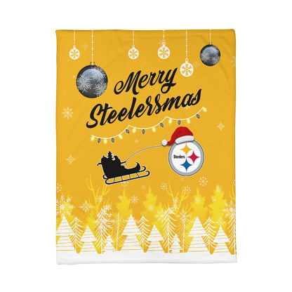 Premium NFL PIT Christmas Fleece Blanket & Throw Pillow Combo V1 NMD NHM