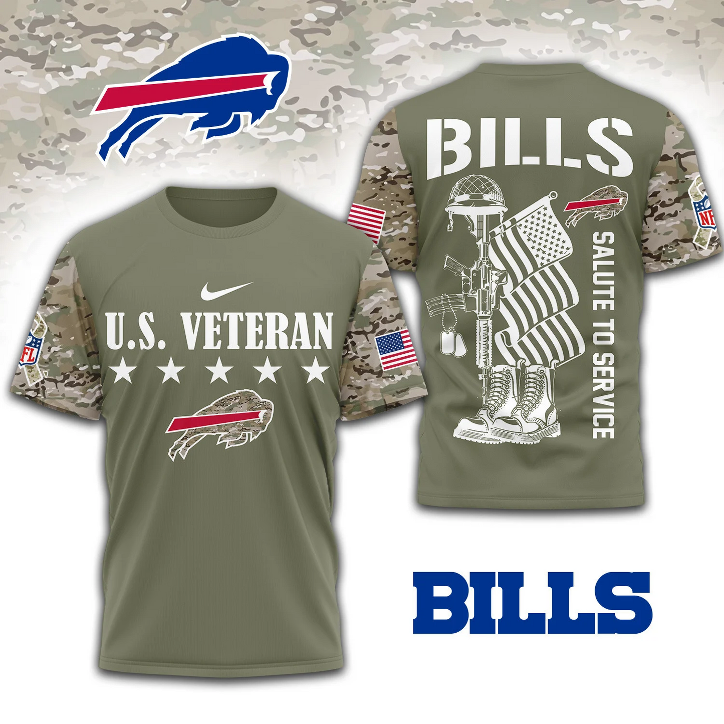 Premium NFL x BUF Salute To Service 3D Shirt DATND TANTD