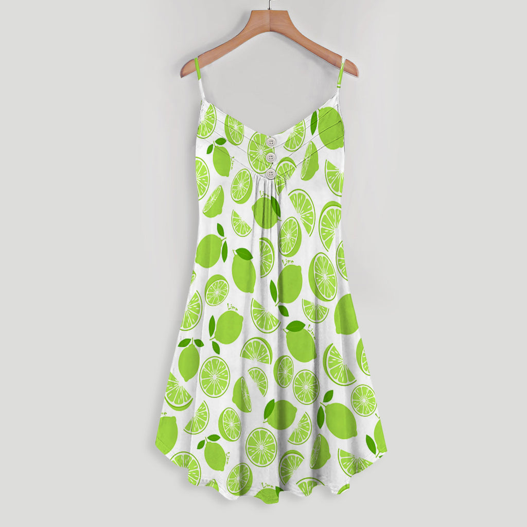 Green Lime Lemon Spaghetti Strap Summer Dress | Sleeveless V Neck Mini Dress | Sundress