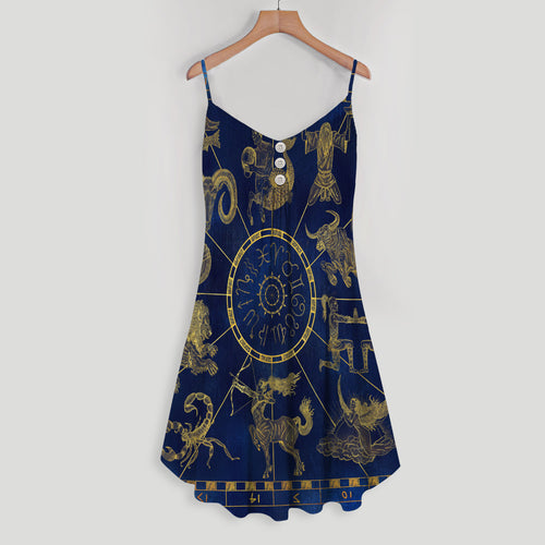 Astrology Spaghetti Strap Summer Dress | Women Sleeveless V Neck Mini Dress