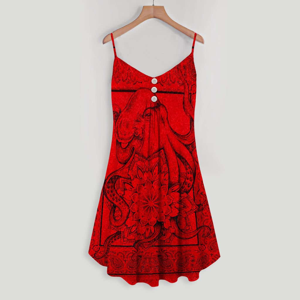 Octopus Bandana Spaghetti Strap Summer Dress | Sleeveless V Neck Mini Dress | Sundress