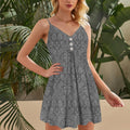 Gray Floral Pattern Spaghetti Strap Summer Dress | Women Sleeveless V Neck Mini Dress