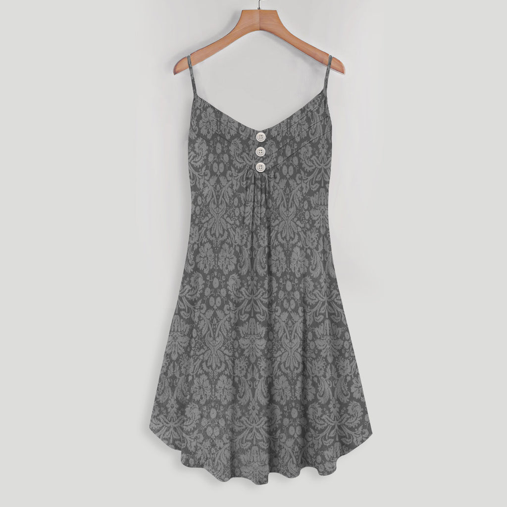 Gray Floral Pattern Spaghetti Strap Summer Dress | Women Sleeveless V Neck Mini Dress