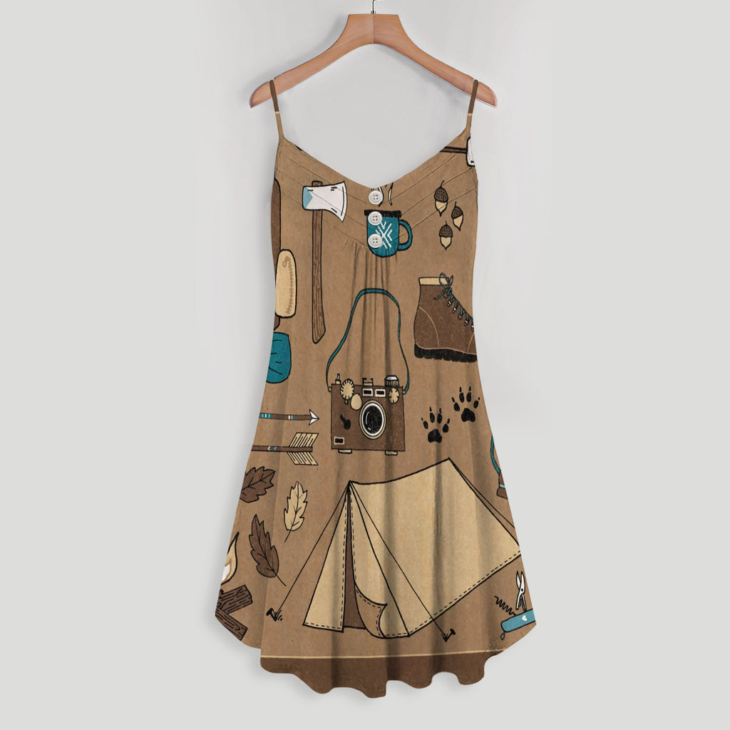 Camping Spaghetti Strap Summer Dress | Women Sleeveless V Neck Mini Dress