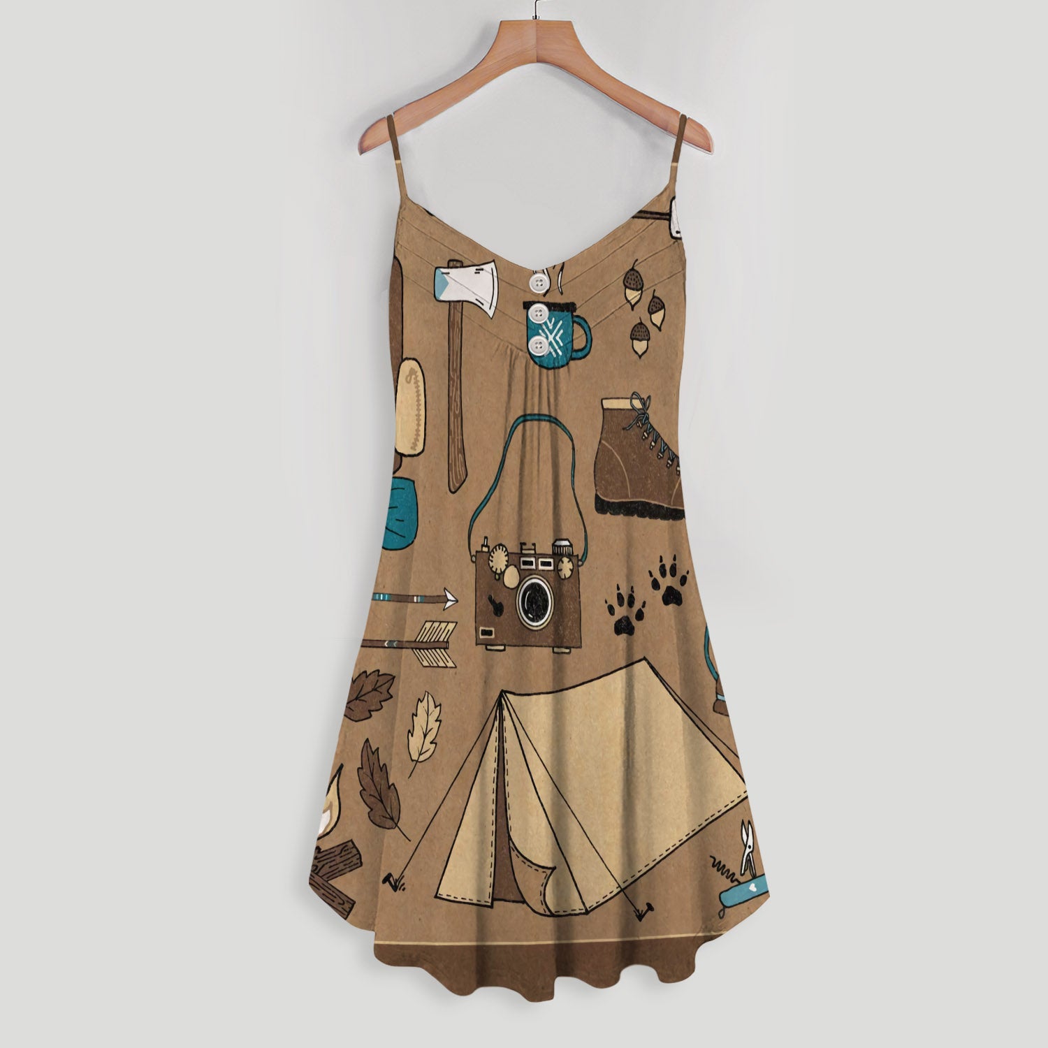 Camping Spaghetti Strap Summer Dress | Women Sleeveless V Neck Mini Dress