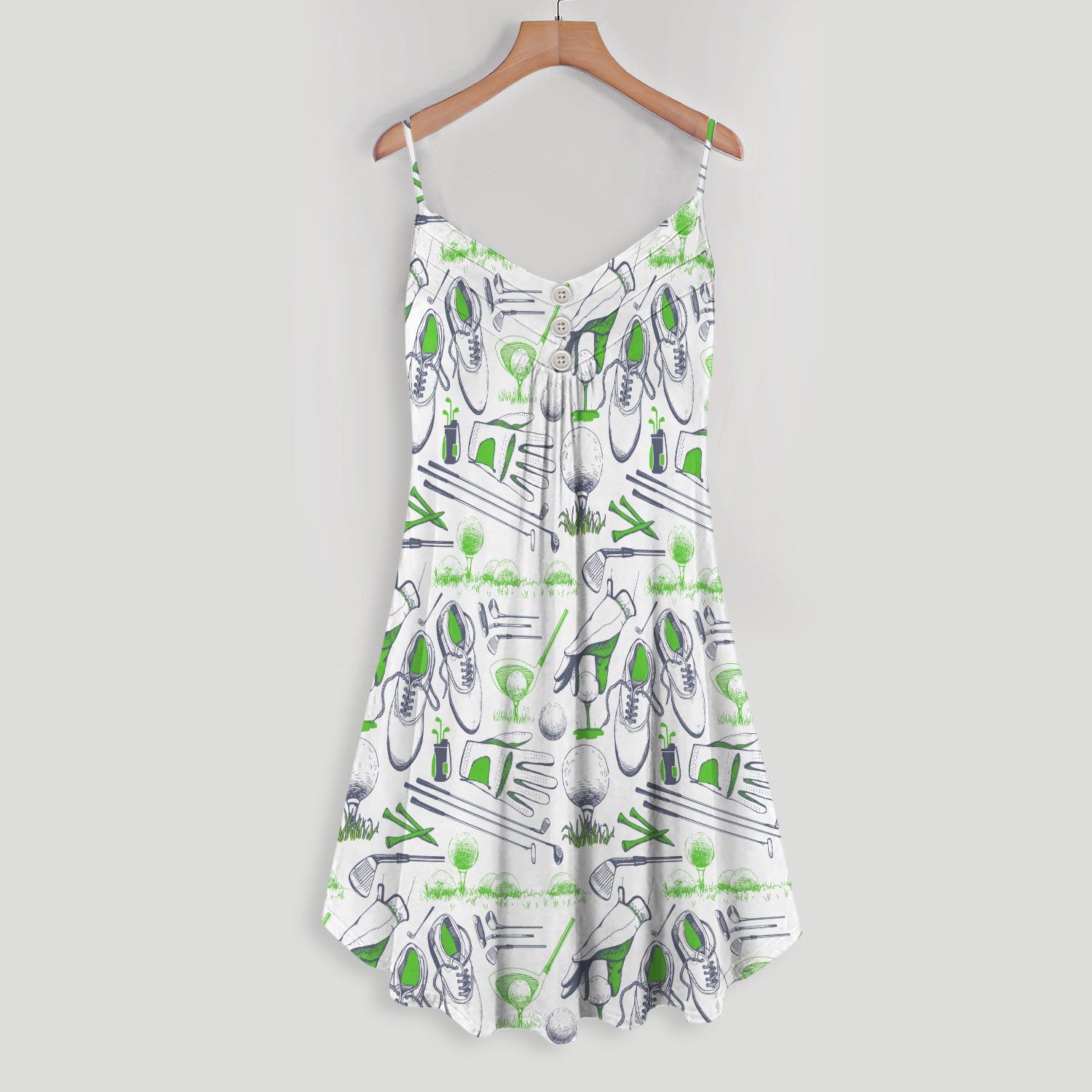 Golf Equipments Sketch Spaghetti Strap Summer Dress | Women Sleeveless V Neck Mini Dress